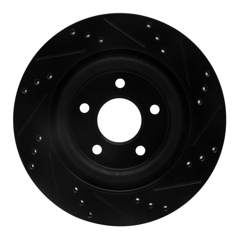 Jaguar S-Type Brake Rotor (1) - Rear Left - R1 Concepts - Drilled & Slotted - Black - `06-`08